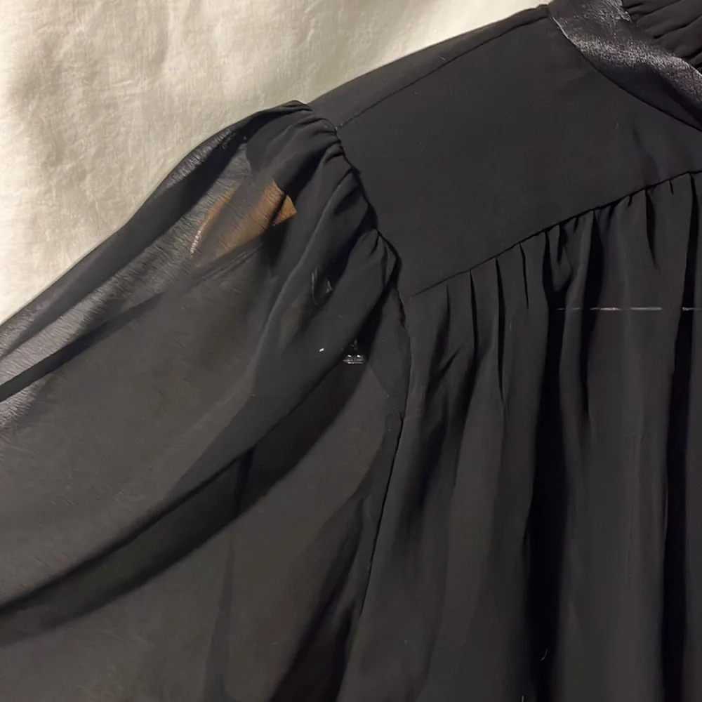 Zara Sheer Shoulder Pad Collared Nexk Tie Goth Blouse NWT - Picture 6 of 8